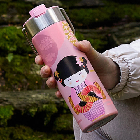 Doppelwandige Edelstahltrinkflasche LEEZA New little Geisha rose mit sieb